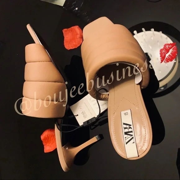 ZARA Beige Quilted Sandals - Picture 4 of 10